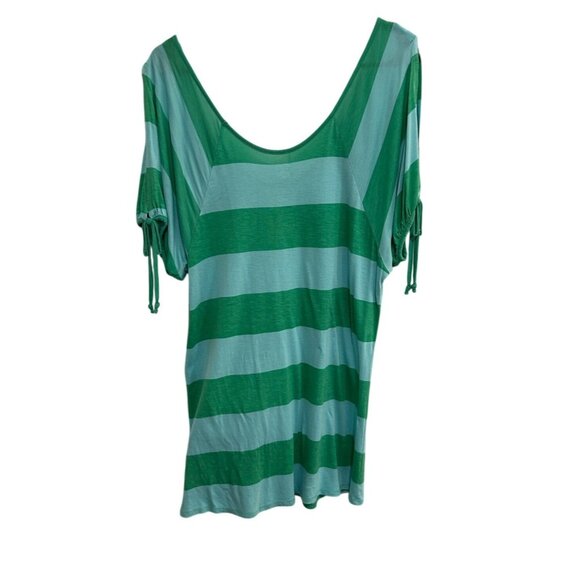 A.N.A Womens Green Blue Striped Tunic Top Adjustable Sleeves Size Large - Picture 2 of 9